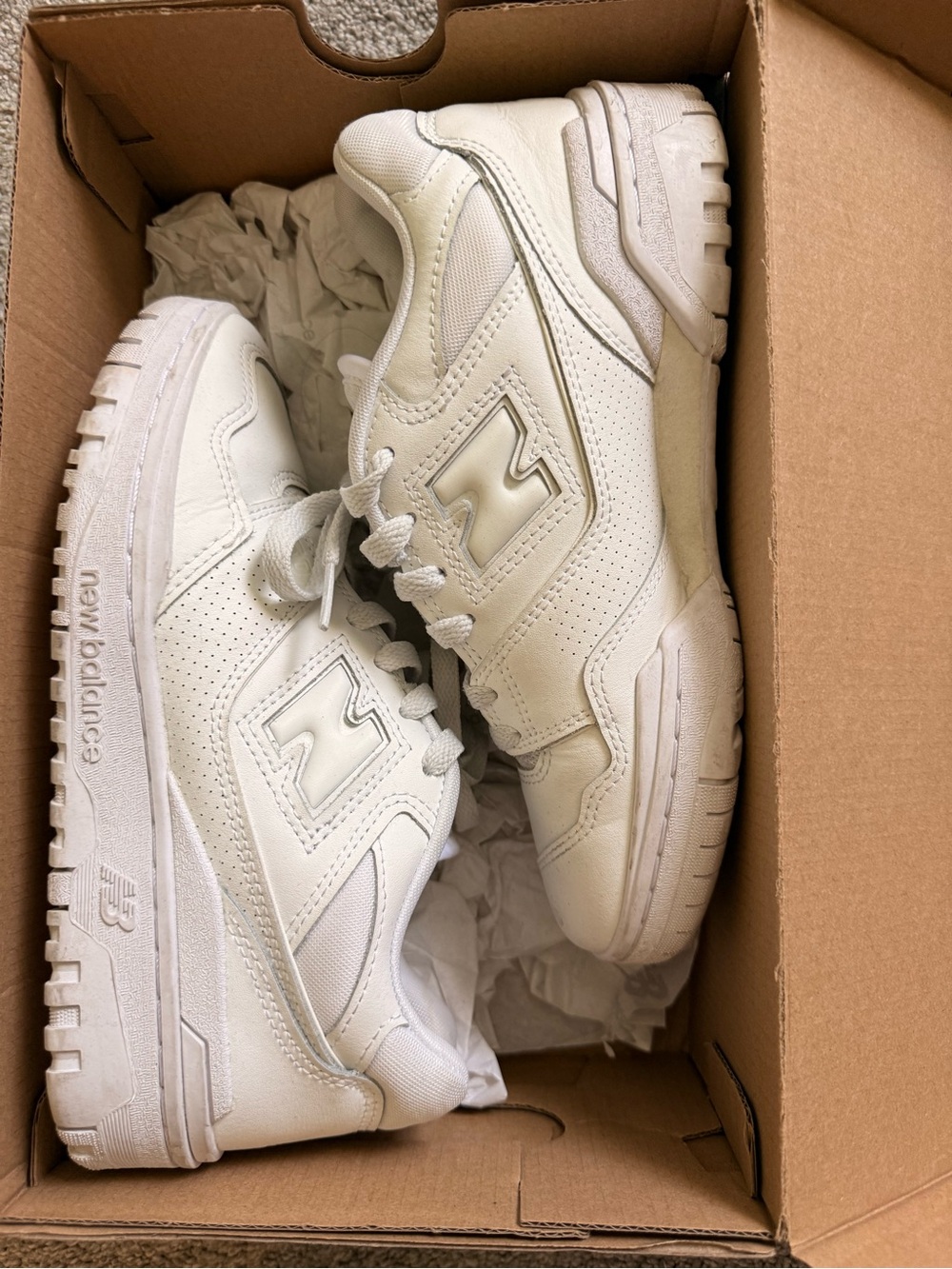 New Balance All-White Leather Sneakers 550